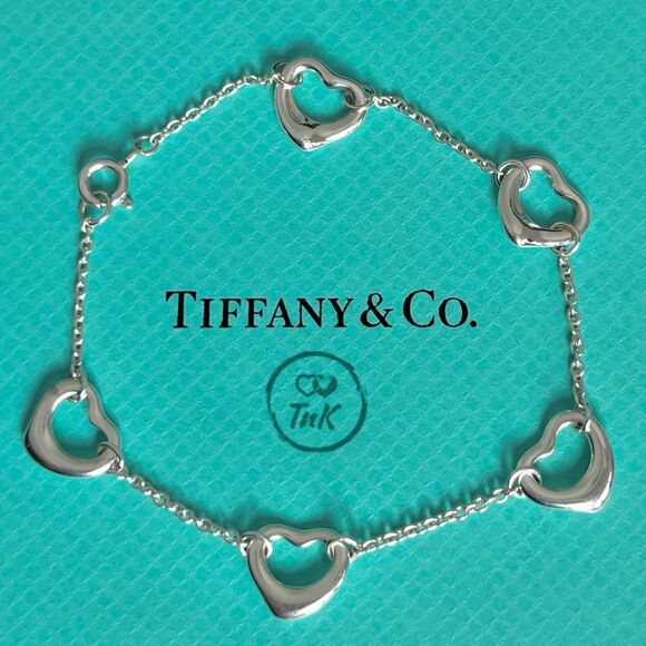 Tiffany Elsa Peretti Five Station Open Heart Bracelet - Silver - 7” - Picture 5 of 13